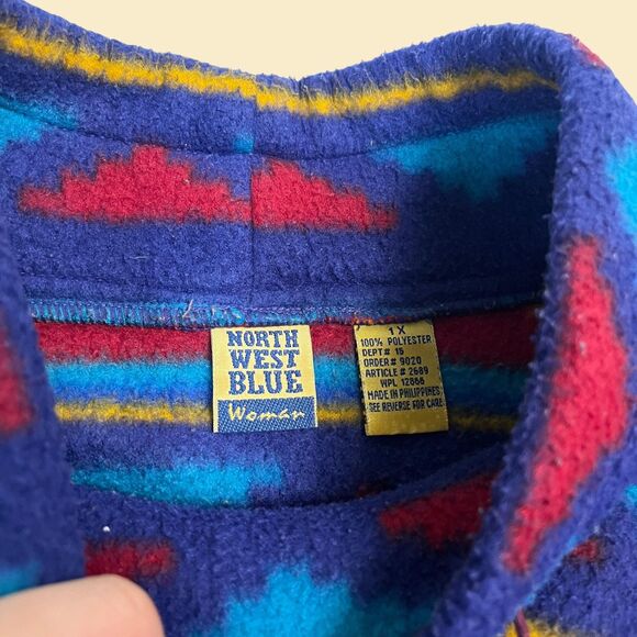 Vintage 90s fleece, size 1X geometric/southwest Northwest Blue Woman sweatshirt - Picture 5 of 8
